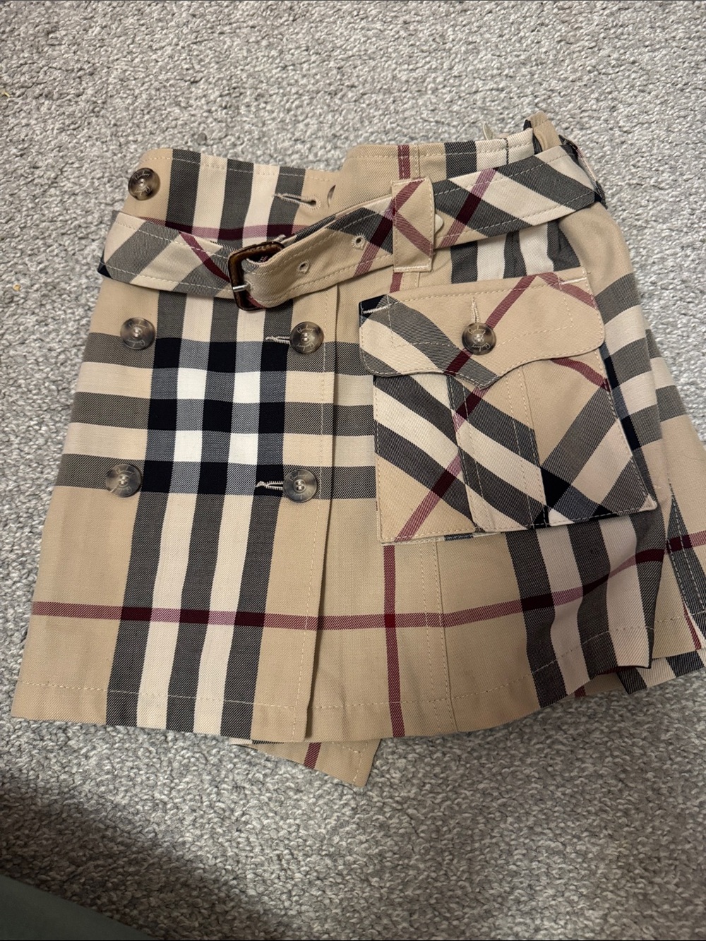 Burberry Beige Vintage Check Pleated Kids Skort with Belt